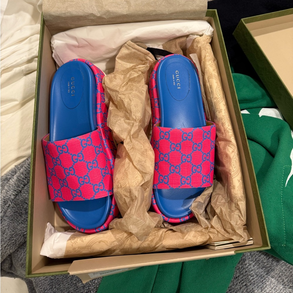 Gucci Pink and Blue Angelina Slides